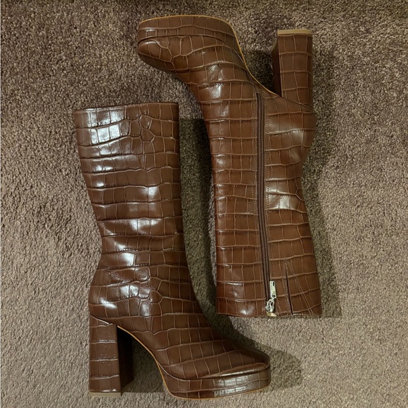 NWT Schutz Raff Croc-Embossed Leather Platform Boots - Picture 6 of 10